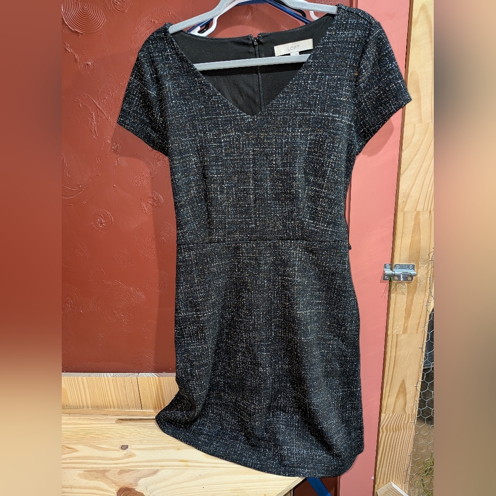 LOFT Black Tweed Midi Dress